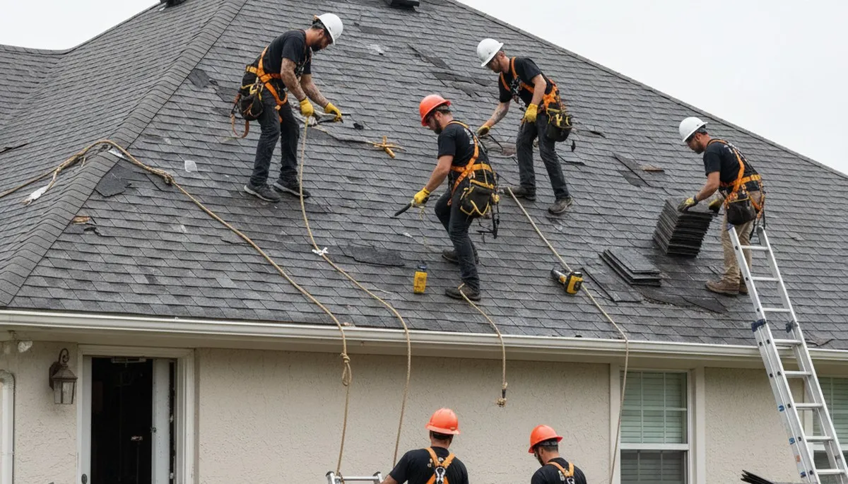 Storm damage cleanup crew removing fallen tree limbs in Omaha, NE
