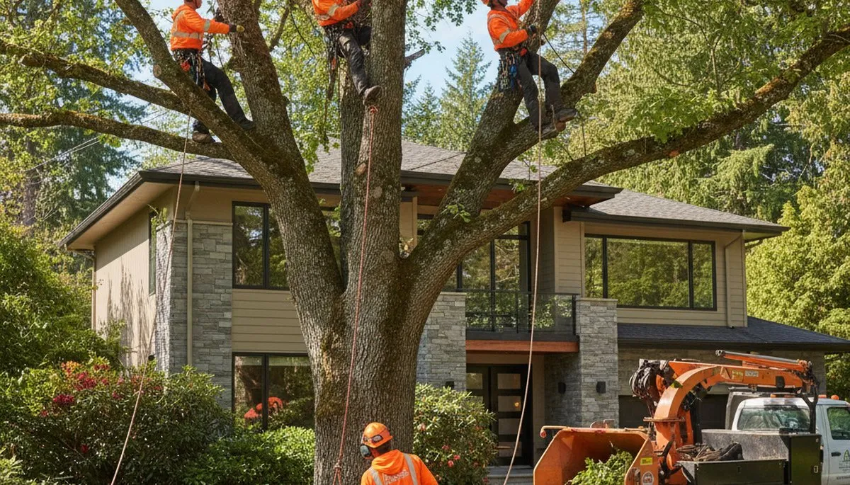 Tree service crew in Omaha, NE removing a tree for safe, professional residential service