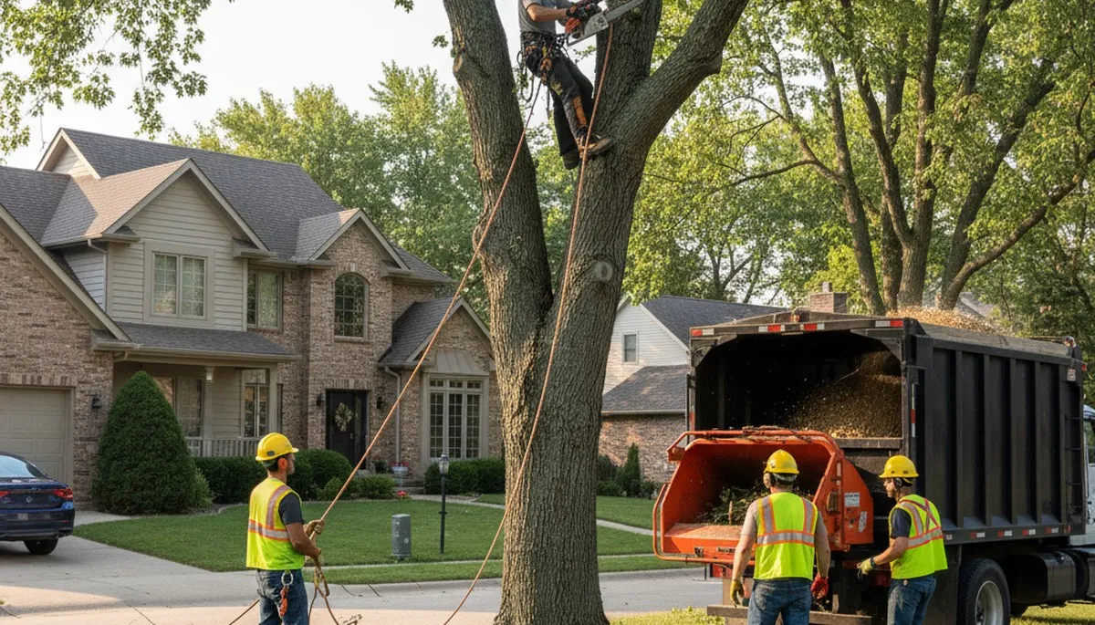 Omaha, NE tree service crew removing a tree for safe residential property maintenance